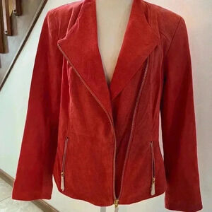 Queen Collection | apricot suede moto style womens jacket. Size: M
